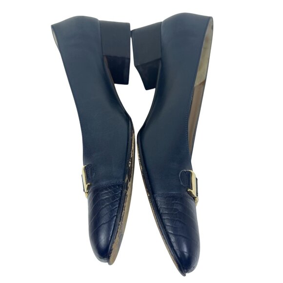 Salvatore Ferragamo Women’s 9.5B  Leather Pumps Croc Embossed Square Toe Gold - Picture 11 of 14